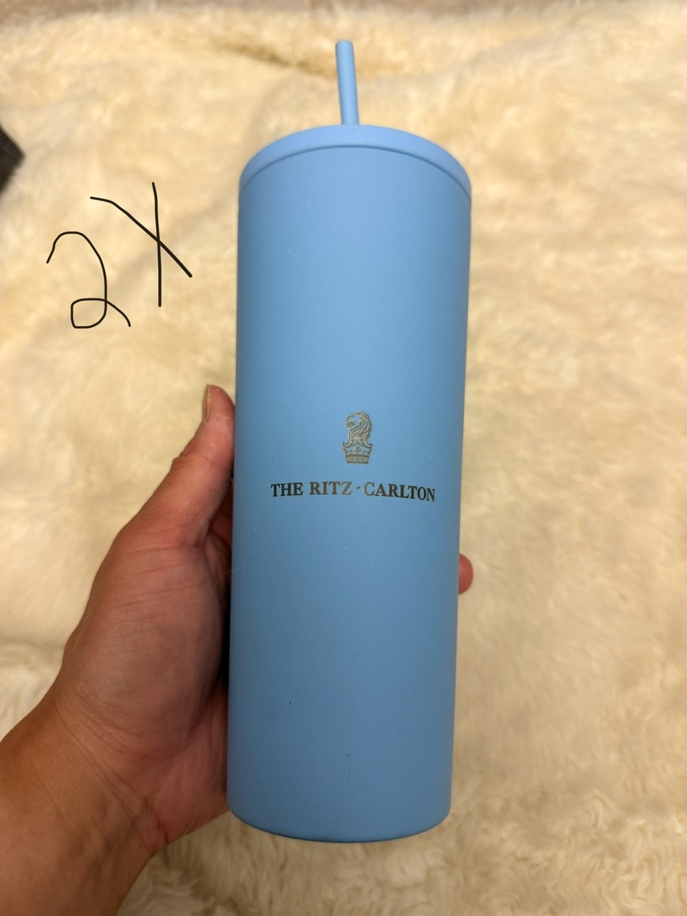 TWO Ritz Carlton Blue Insulated Tumbler with Straw 2X